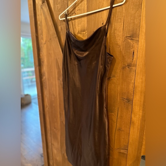 DRAE satin dress in mahogany with cowl neck - Picture 6 of 13